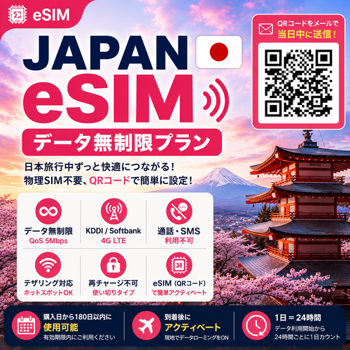 일본 eSIM | 무제한 데이터 | 데이터 전용 | KDDI & 소프트뱅크 | 4G